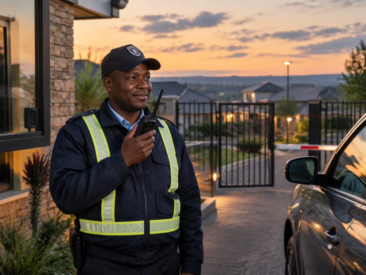 An officer on duty at an estate gate in Northcliff